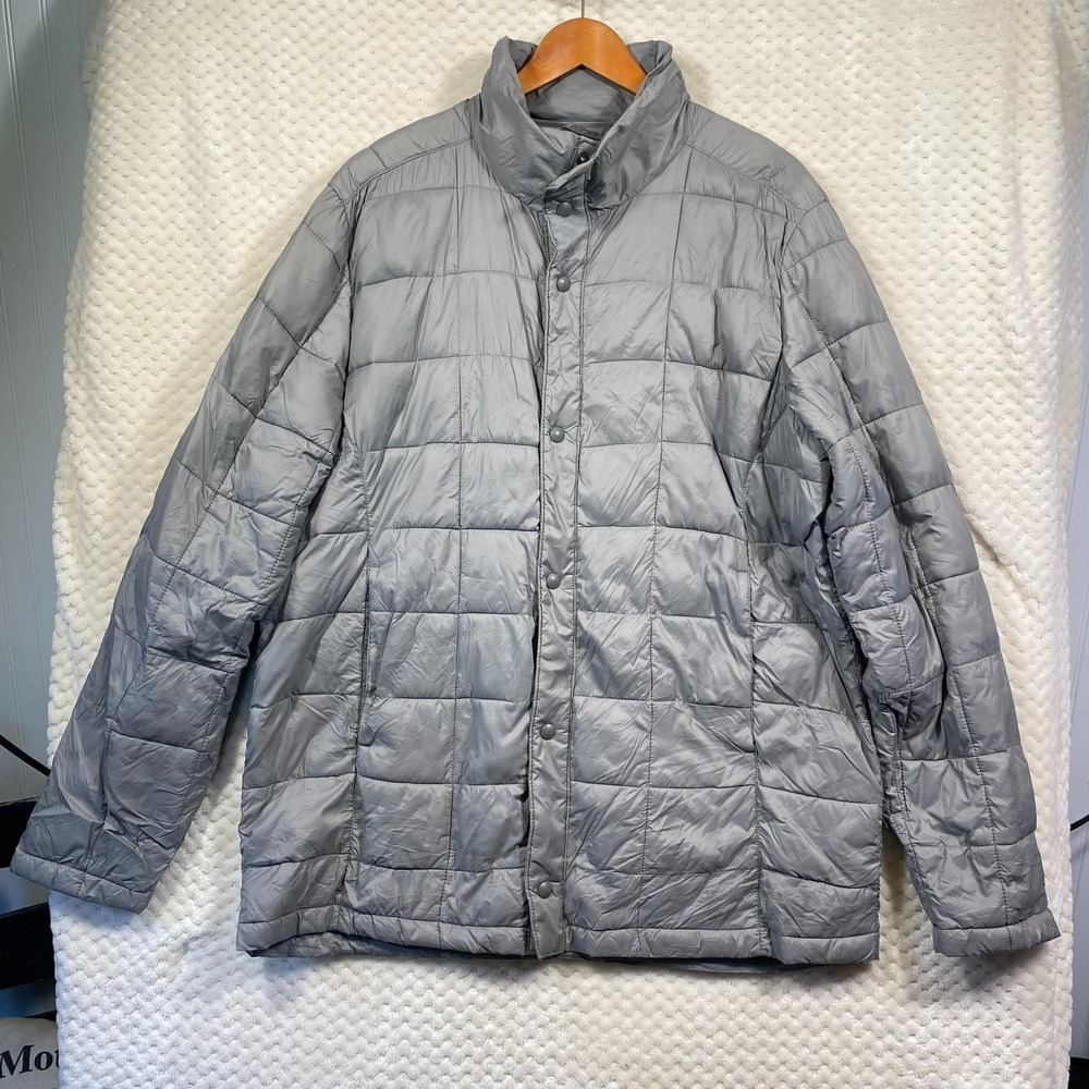 LL Bean Puffer Jacket XL Tall Gray Soft Shell Full Zip Snaps Lightweight Mens